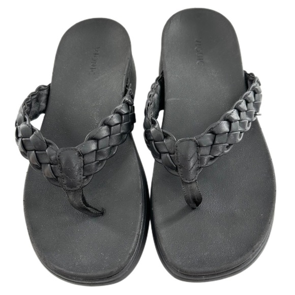 Vionic sandals 9 41 Kenji black faux leather braided thong orthopedic flatforms - Picture 2 of 12
